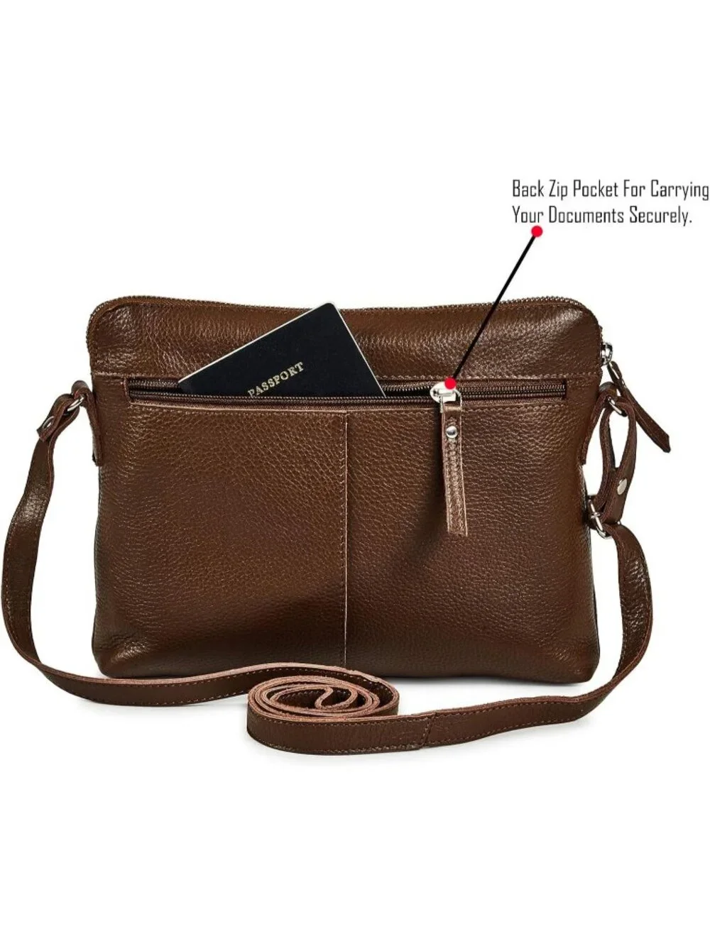 Women's Chocolate Leather Sling Purse with Adjustable Straps Crossbody bags